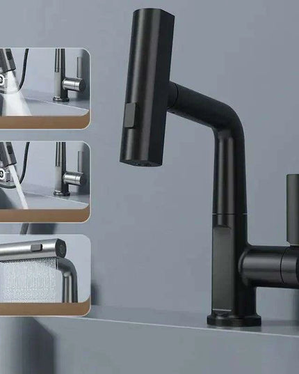 LED Waterfall Faucet with Temperature Display and Rotating Pull-Out Sprayer