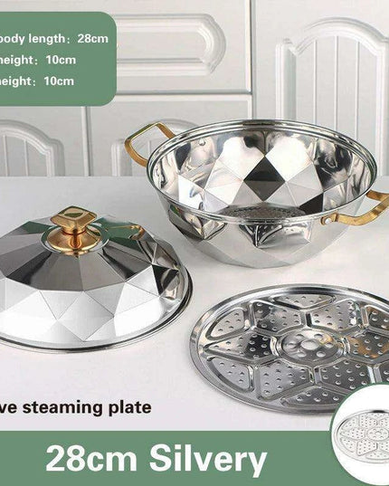 Versatile 304 Stainless Steel Cooking Pot with Integrated Steamer Basket