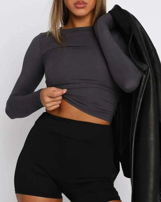 Chic Y2K Vibes: Women's Slim Fit Long Sleeve Top - Retro Street Style Essential