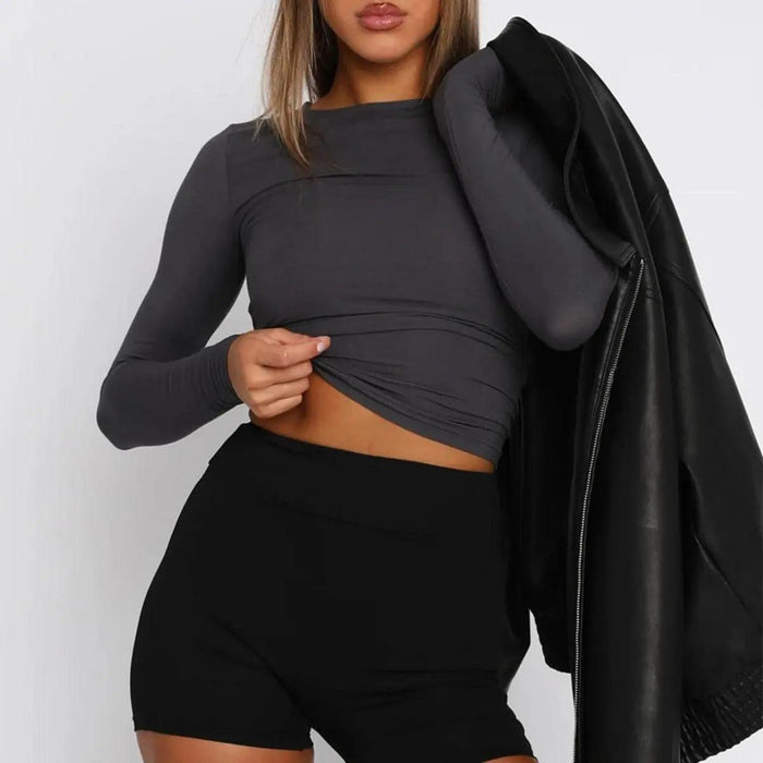 Winter Elegance: Women's Bodycon Long Sleeve Tee - Y2K-Inspired Solid Top