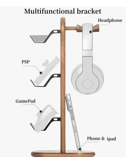 Elegant Walnut Gaming Controller Dock with Headphone Holder