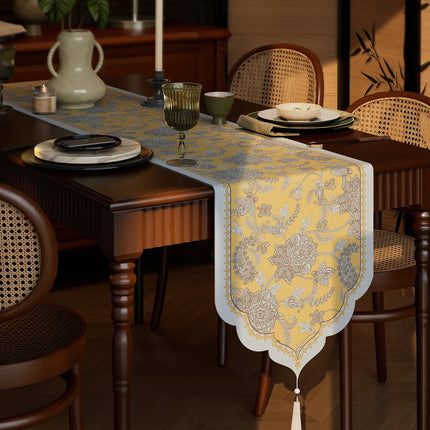 Vintage Floral Jacquard Table Runner with Tassels