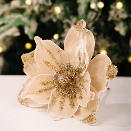 Artificial Glitter Christmas Flower Ornament, Assorted Styles & Colours