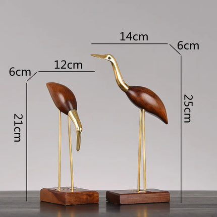 Xin Yi Wooden Crane Bird Sculpture - Brass Home Décor Figurine