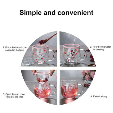Sakura Blossom 300ml Heat-Resistant Glass Tea Mug Set with Infuser and Lid - Très Elite