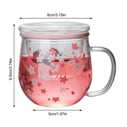Sakura Blossom 300ml Heat-Resistant Glass Tea Mug Set with Infuser and Lid - Très Elite