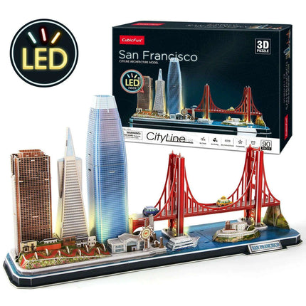 San Francisco Skyline LED 3D Puzzle - Interactive Architectural Model Kit for All Ages - Très Elite