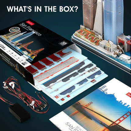 San Francisco Skyline LED 3D Puzzle - Interactive Architectural Model Kit for All Ages - Très Elite