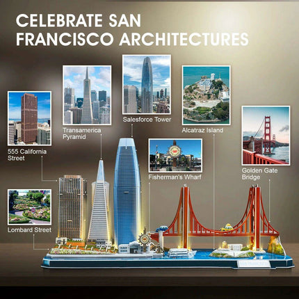 San Francisco Skyline LED 3D Puzzle - Interactive Architectural Model Kit for All Ages - Très Elite