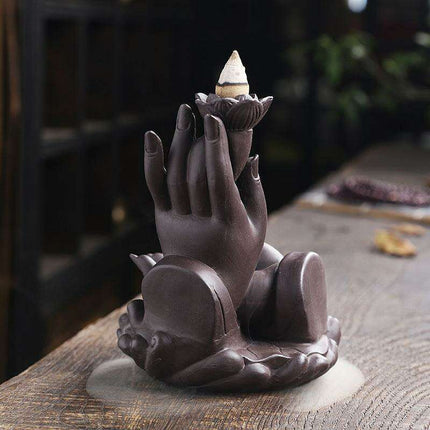 Sandalwood Serenity: Elegant Purple Backflow Incense Burner Set for Tranquil Spaces