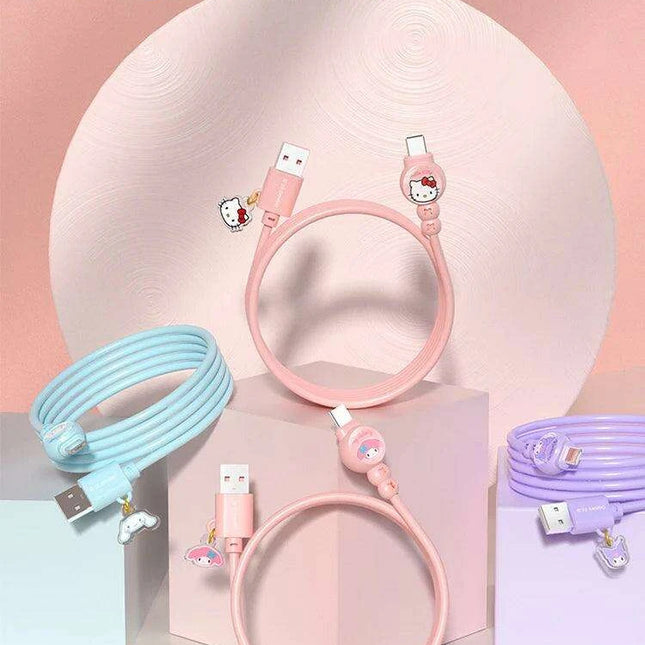 Sanrio Hello Kitty Kuromi Type C Fast Charging Cable - Cinnamoroll Design for iPhone, Huawei, Xiaomi - 100mm Length - TPE + PVC Material - Perfect Gift Boxed