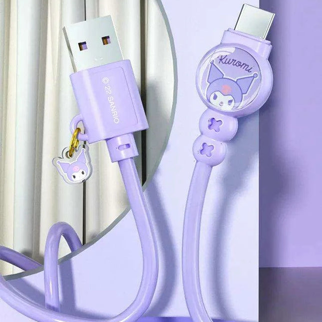 Sanrio Hello Kitty Kuromi Type C Fast Charging Cable - Cinnamoroll Design for iPhone, Huawei, Xiaomi - 100mm Length - TPE + PVC Material - Perfect Gift Boxed