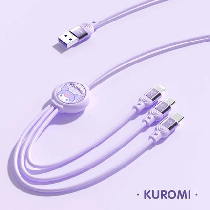 Sanrio Kuromi & Friends 3-In-1 Charging Cable - Adorable Anime Characters USB Cord for Huawei, iPhone, Xiaomi - Durable & Perfect for Gifting - Très Elite