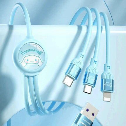 Sanrio Kuromi & Friends 3-In-1 Charging Cable - Adorable Anime Characters USB Cord for Huawei, iPhone, Xiaomi - Durable & Perfect for Gifting - Très Elite