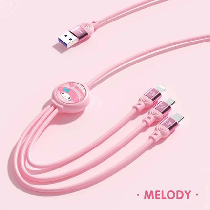 Sanrio Kuromi & Friends 3-In-1 Charging Cable - Adorable Anime Characters USB Cord for Huawei, iPhone, Xiaomi - Durable & Perfect for Gifting - Très Elite