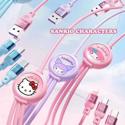 Sanrio Kuromi & Friends 3-In-1 Charging Cable - Adorable Anime Characters USB Cord for Huawei, iPhone, Xiaomi - Durable & Perfect for Gifting - Très Elite