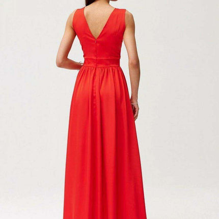 Satin Maxi Dress with Rose Detail and Elegant Silhouette - Très Elite