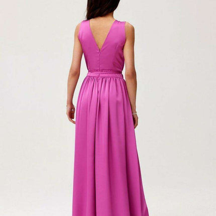 Satin Maxi Dress with Rose Detail and Elegant Silhouette - Très Elite