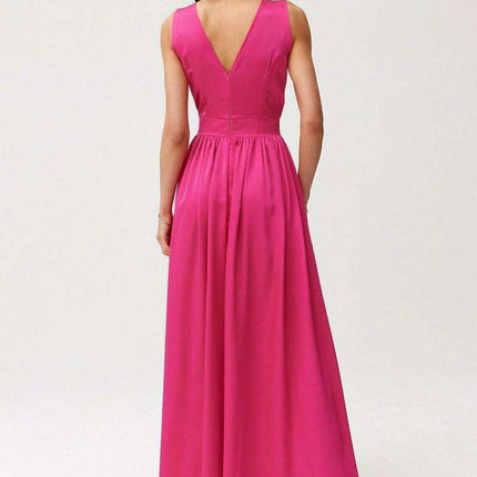 Satin Maxi Dress with Rose Detail and Elegant Silhouette - Très Elite