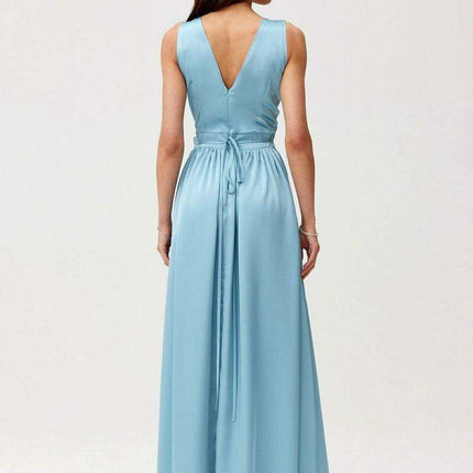 Satin Maxi Dress with Rose Detail and Elegant Silhouette - Très Elite