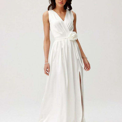 Satin Maxi Dress with Rose Detail and Elegant Silhouette - Très Elite