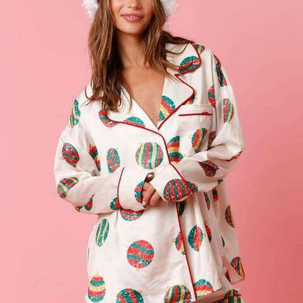 Satin Printed Santa Claus Two-piece Suit Home - Très Elite