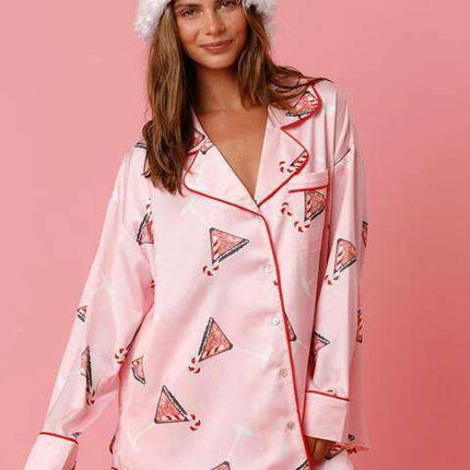 Satin Printed Santa Claus Two-piece Suit Home - Très Elite