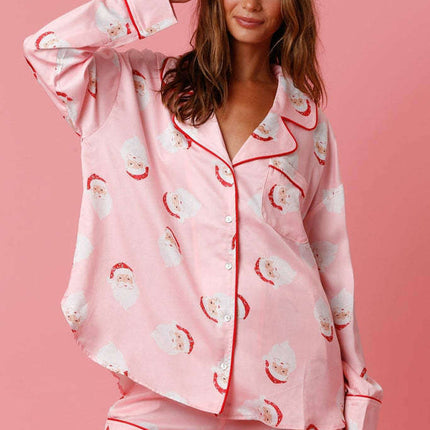 Satin Printed Santa Claus Two-piece Suit Home - Très Elite