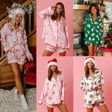 Satin Printed Santa Claus Two-piece Suit Home - Très Elite