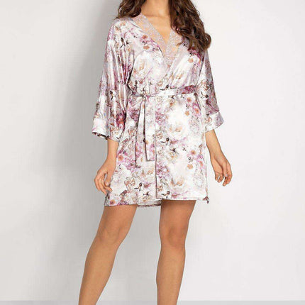 Satin Serenity: Short Bathrobe with Stylish Cuffed Sleeves - Très Elite