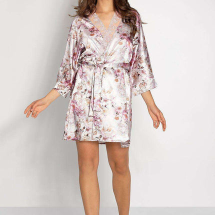 Satin Serenity: Short Bathrobe with Stylish Cuffed Sleeves - Très Elite