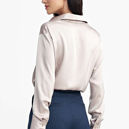 Satin Shapewear Bodysuit Beige for Women Long Sleeve - Très Elite