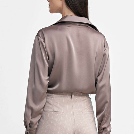 Satin Shapewear Bodysuit Beige for Women Long Sleeve - Très Elite