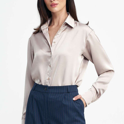 Satin Shapewear Bodysuit Beige for Women Long Sleeve - Très Elite