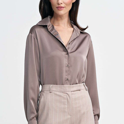 Satin Shapewear Bodysuit Beige for Women Long Sleeve - Très Elite