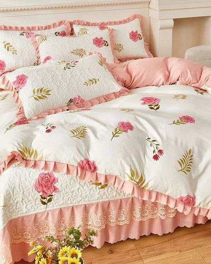 Chic Floral Ruffle Queen Bedding Set