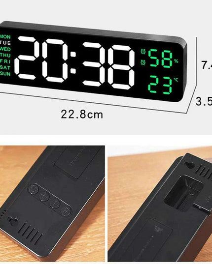 Sleek Digital LED Alarm Clock with Weather Display - Adjustable Brightness, Dual Alarms, and Wall-Mountable Design