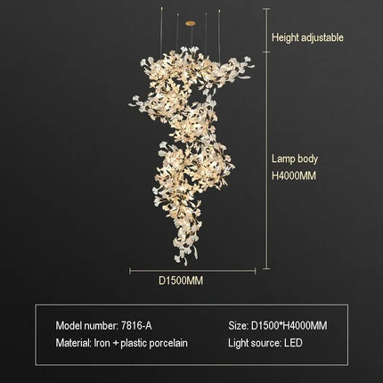 Ginkgo Leaf Combination Chandelier - Loft & Staircase