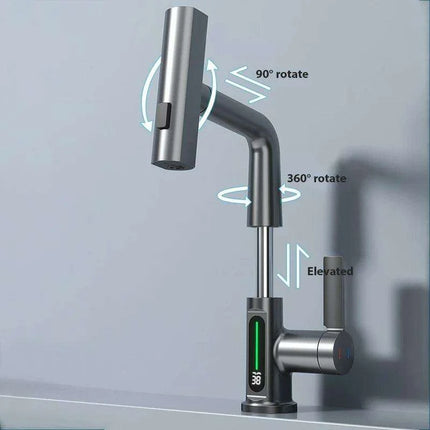 Digital Waterfall Faucet with Dual-Stream Sprayer and Temperature Display - Modern Bathroom Upgrade