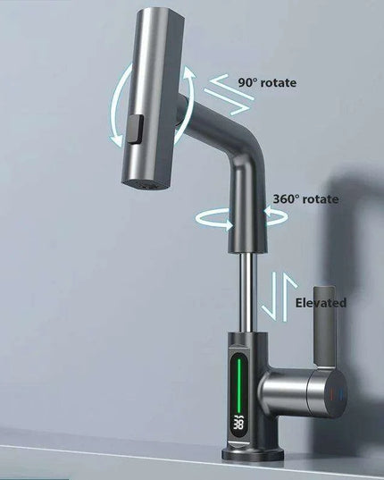 Digital Waterfall Faucet with Dual-Stream Sprayer and Temperature Display - Modern Bathroom Upgrade