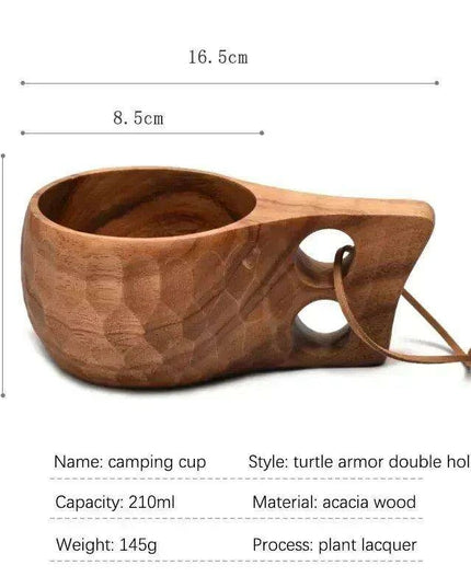 Artisan Acacia Wood Adventure Mug with Stylish Rope Handle - Your Unique Outdoor Drinkware