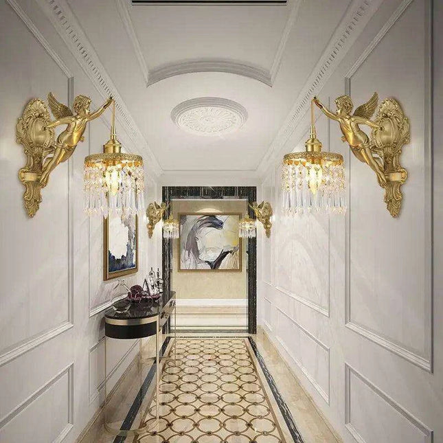 Charming Vintage French Copper Angel Flower Crystal Wall Sconce for Elegant Home Decor