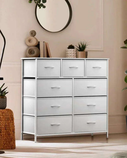 Modern 9-Drawer Dresser with Steel Frame and Wood Top - Stylish Storage Solution
