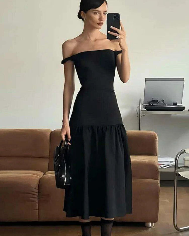 Elegant Ankle-Length Sleeveless Dress with Alluring Slash Neck - Perfect for Autumn Parties and Events