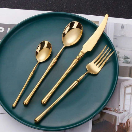 Sophisticated Antique Gold Matte Flatware Set - Premium Stainless Steel Cutlery for Elegant Dining Experiences