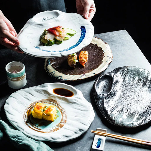 Exquisite Japanese Ceramic Handcrafted Irregular Dining Plate