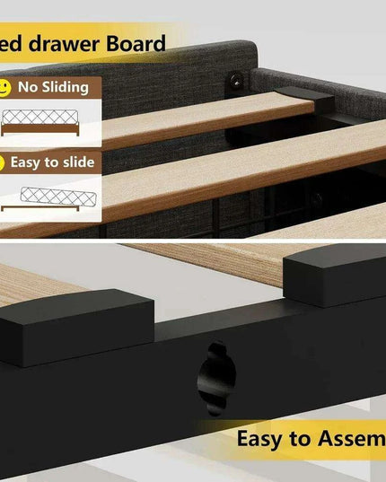 Modern Dark Gray Full Bed Frame with Smart LED Lighting, Storage Drawers, and USB Charging Hub - Perfect Bedroom Upgrade