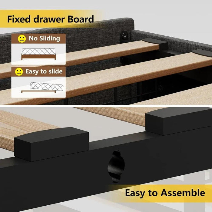 Contemporary LED Full Size Bed Frame with Built-in Storage, USB Ports, RGB Lighting, Customizable Headboard, and Music Sync Features