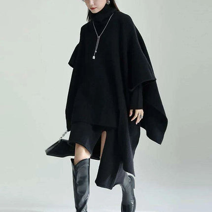 Trendy Women's Asymmetrical Gray Knit Turtleneck Dress - Loose Long Sleeve for Spring & Autumn 2024