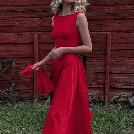 Sleeveless A-line Maxi Gown - Elegant Backless High Waist Dress